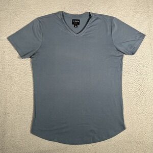 Cuts Clothing Shirt Mens Large Blue V Neck Curve Hem Casual Preppy Outdoor Logo